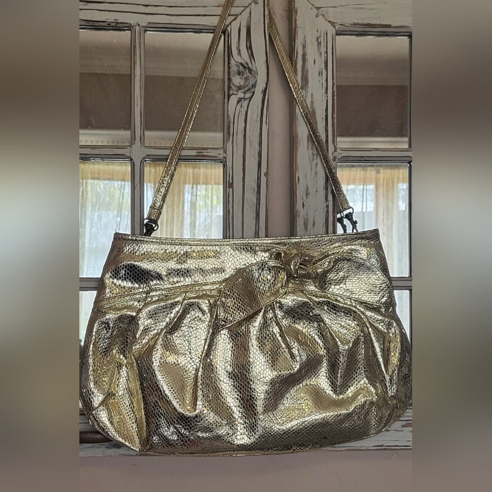 Julie K EUC Gold Metallic Gathered Shoulder Bag